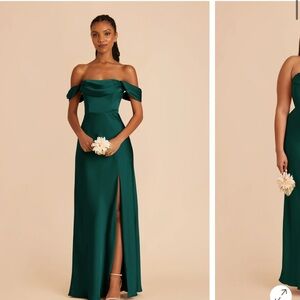 Buddy Grey Emerald Off-Shoulder Satin Gown